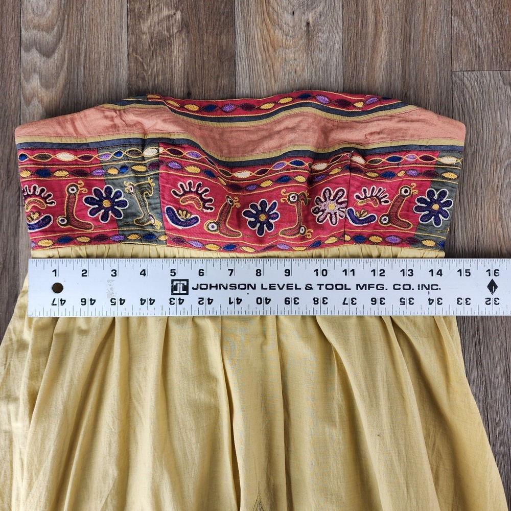 Anthropologie Mustard Yellow Boho Strapless Midi Dress Crochet Lace Eyelet Sz 8 - Picture 5 of 13